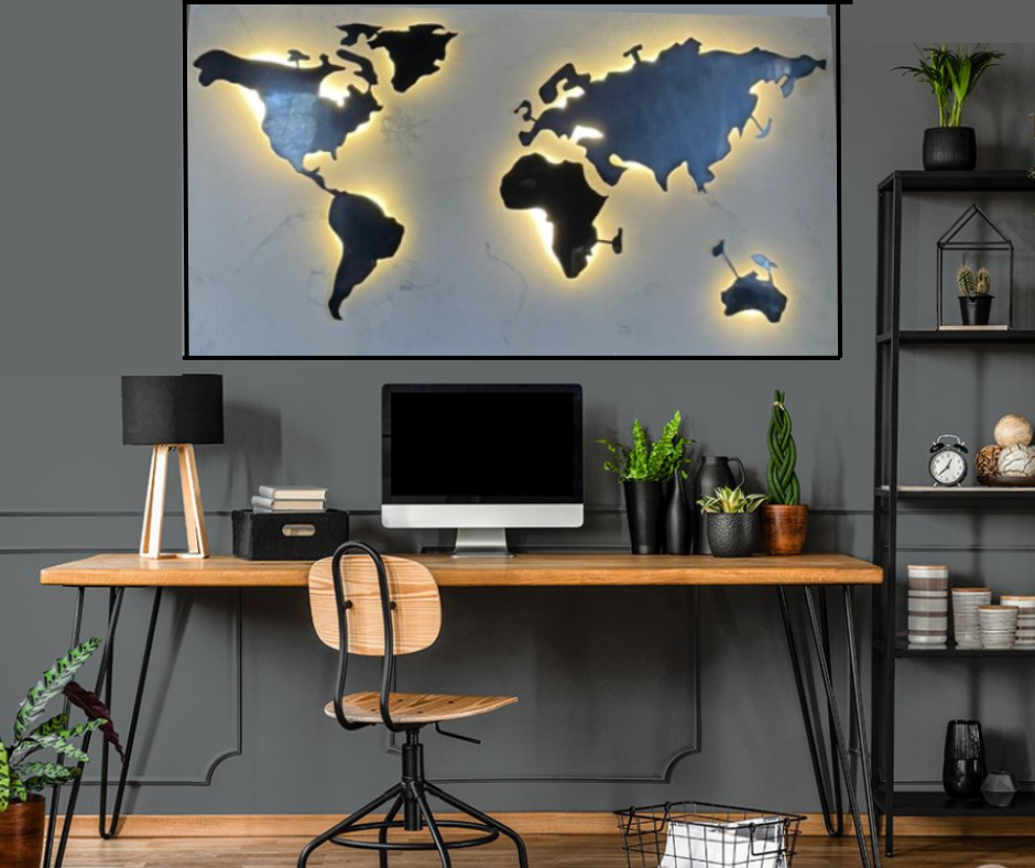 World Map LED Wall Art